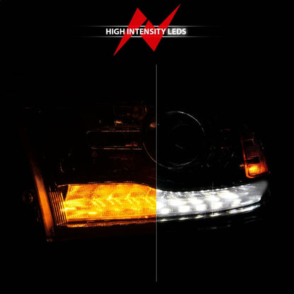 ANZO 09-18 Dodge 1500-3500 LED Plank Style Headlights w/Switchback+Sequential Hyper Black (OE Style) 111608