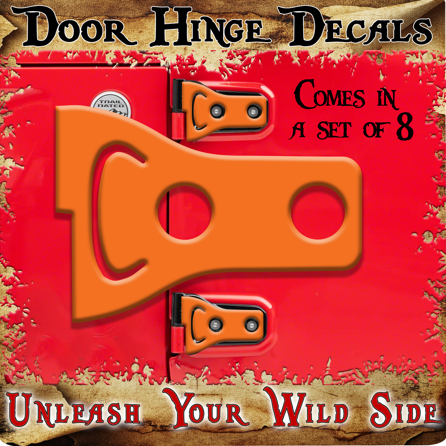 Orange print Door hinge decals 29