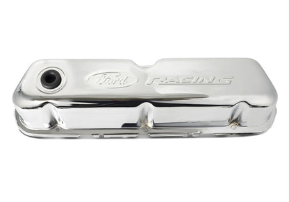 Ford Chrome Steel Valve Cover Set w/Ford Racing Logo FRD302-070