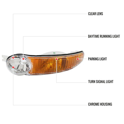 1999-2006 GMC Sierra/2007 Sierra Classic/2000-2006 Yukon XL Denali Factory Style Turn Signal Bumper Lights (Chrome Housing/Clear Lens)