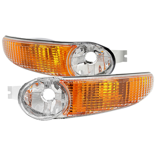 1999-2006 GMC Sierra/2007 Sierra Classic/2000-2006 Yukon XL Denali Factory Style Turn Signal Bumper Lights (Chrome Housing/Clear Lens)