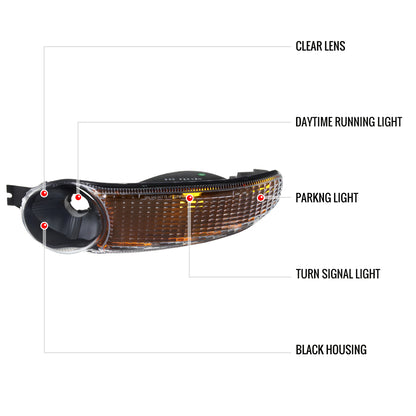 1999-2006 GMC Sierra/2007 Sierra Classic/2000-2006 Yukon XL Denali Factory Style Turn Signal Bumper Lights (Matte Black Housing/Clear Lens)