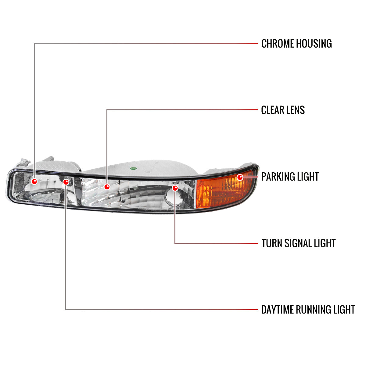 1999-2006 GMC Sierra/2007 Sierra Classic/2000-2006 Yukon/XL Factory Style Bumper Lights (Chrome Housing/Clear Lens)