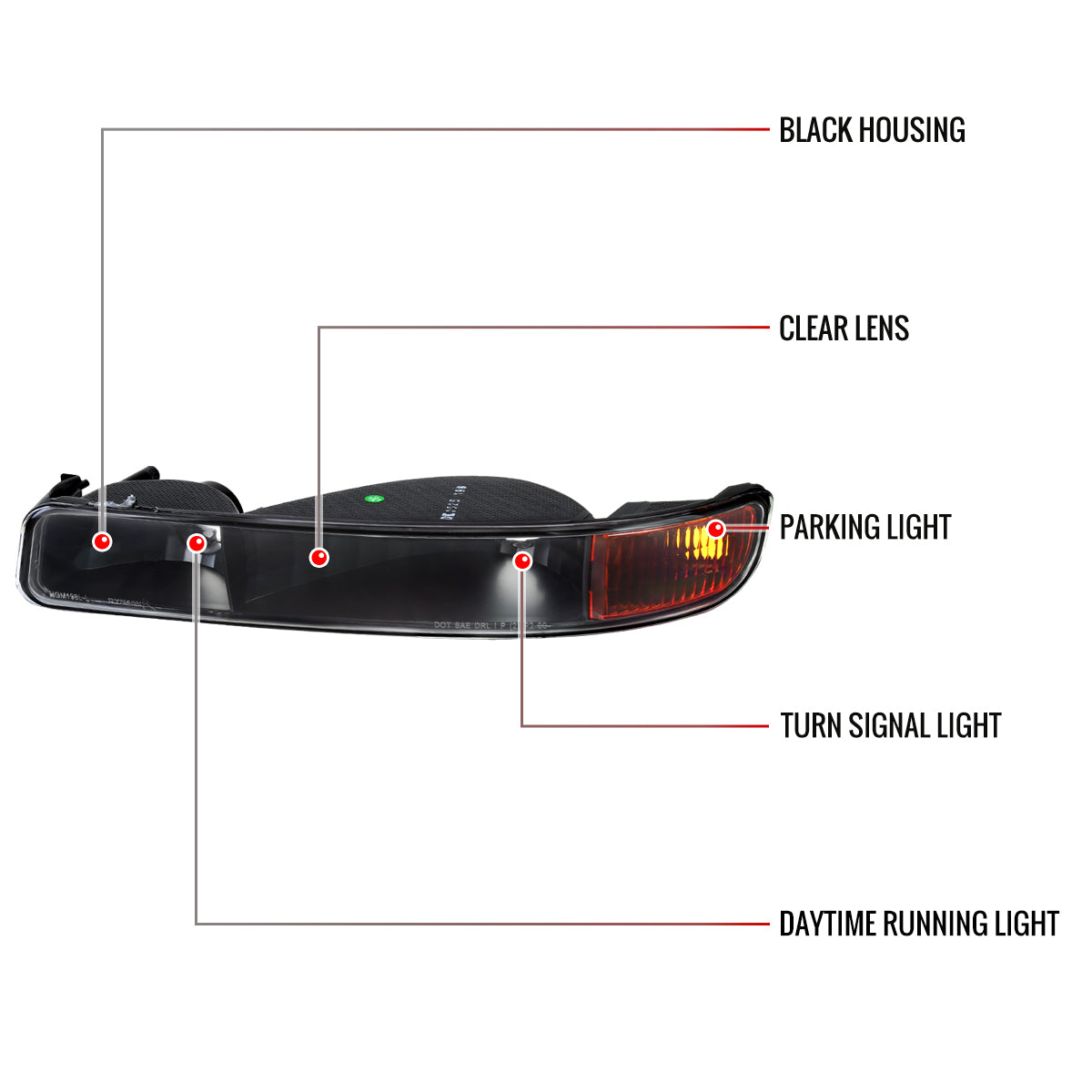 1999-2006 GMC Sierra/2007 Sierra Classic/2000-2006 Yukon/XL Factory Style Bumper Lights (Matte Black Housing/Clear Lens)