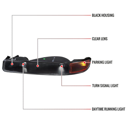 1999-2006 GMC Sierra/2007 Sierra Classic/2000-2006 Yukon/XL Factory Style Bumper Lights (Matte Black Housing/Clear Lens)