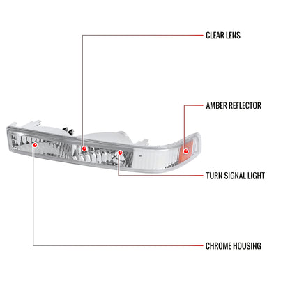 1998-2004 Chevrolet S10/ GMC Sonoma Bumper Lights (Chrome Housing/Clear Lens)