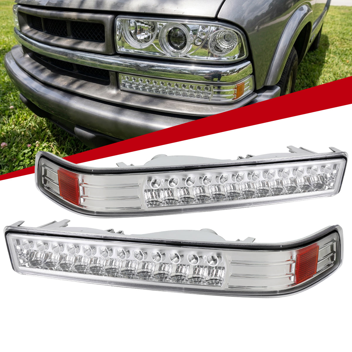 1998-2004 Chevrolet S10/ GMC Sonoma LED Bumper Lights (Chrome Housing/Clear Lens)