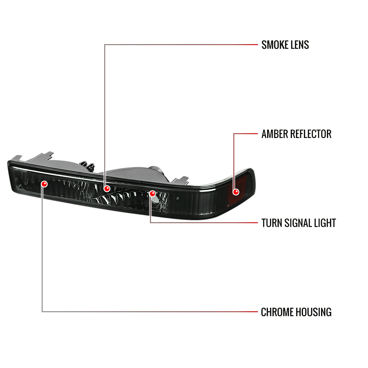 1998-2004 Chevrolet S10/ GMC Sonoma Bumper Lights (Chrome Housing/Smoked Lens)
