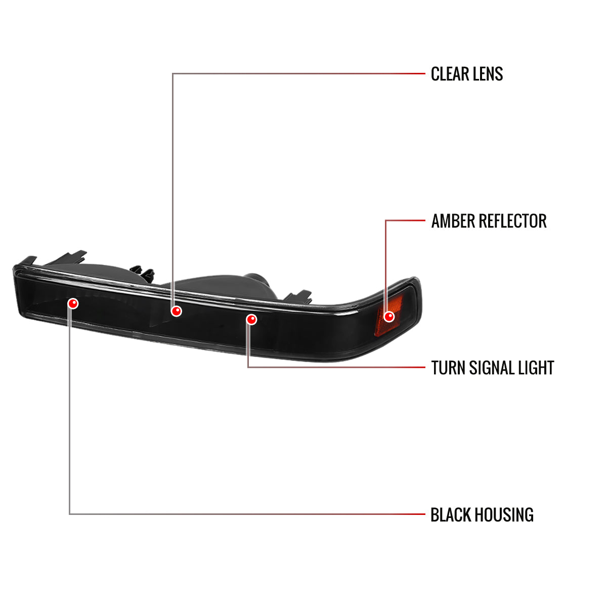 1998-2004 Chevrolet S10/ GMC Sonoma Bumper Lights (Matte Black Housing/Clear Lens)
