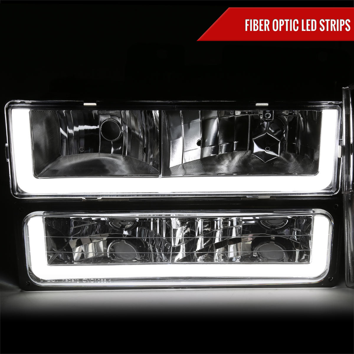 1988-1993 Chevrolet/GMC C10 C/K Sierra Tahoe LED Tube Factory Style Headlights with Bumper & Corner Lights (Chrome Housing/Clear Lens)