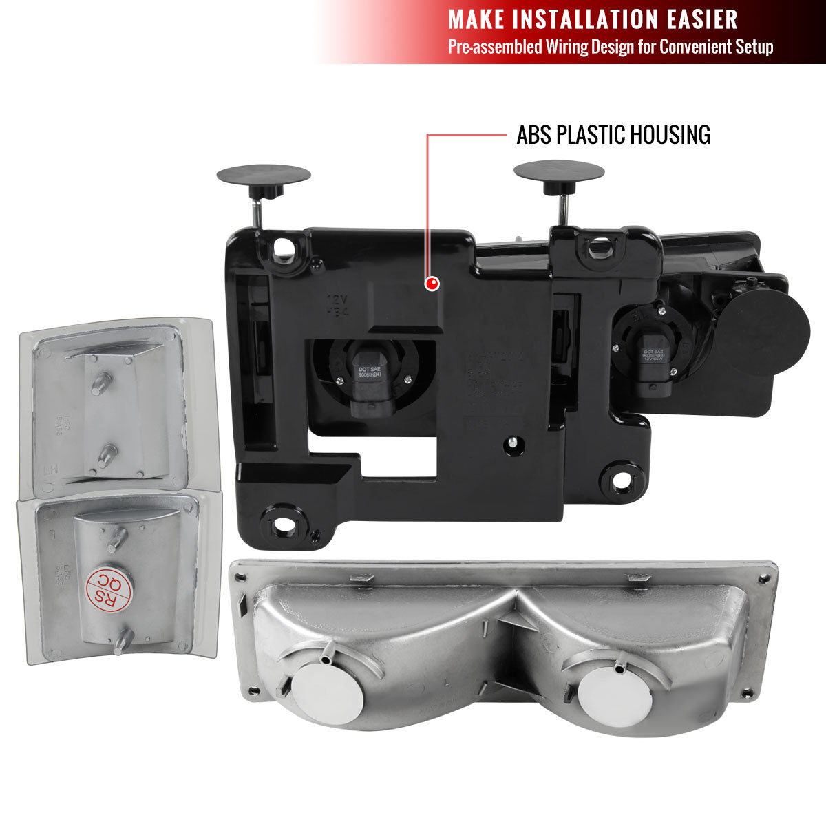 1994-1998 Chevrolet Silverado/Tahoe/Suburban/C10 Factory Style Headlights w/ Bumper & Corner Lights (Chrome Housing/Clear Lens)