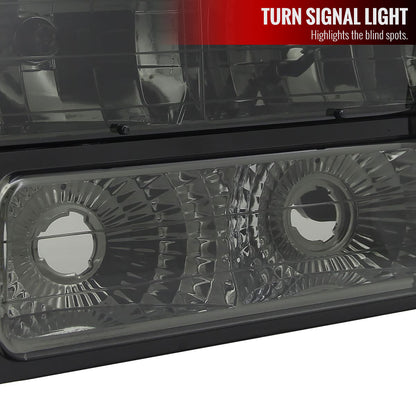 1994-1998 Chevrolet Silverado/Tahoe/Suburban/C10 Factory Style Headlights w/ Bumper & Corner Lights (Chrome Housing/Smoked Lens)