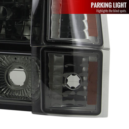 1994-1998 Chevrolet Silverado/Tahoe/Suburban/C10 Factory Style Headlights w/ Bumper & Corner Lights (Chrome Housing/Smoked Lens)