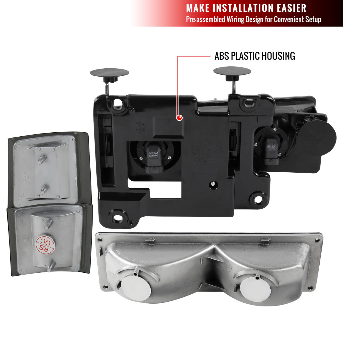 1994-1998 Chevrolet Silverado/Tahoe/Suburban/C10 Factory Style Headlights w/ Bumper & Corner Lights (Chrome Housing/Smoked Lens)