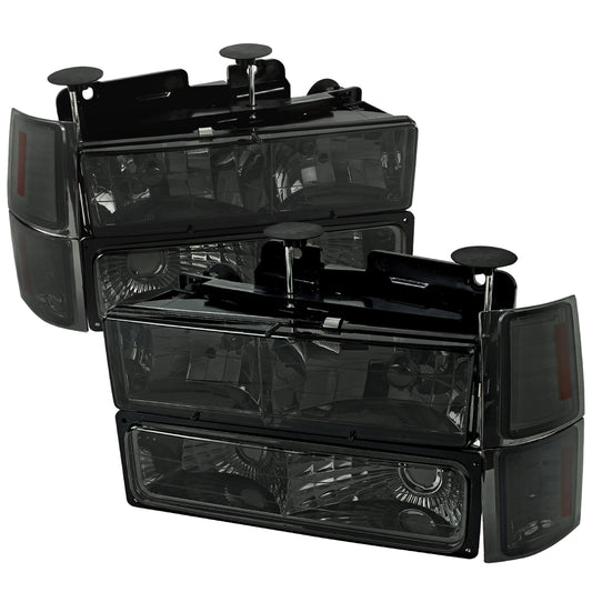 1994-1998 Chevrolet Silverado/Tahoe/Suburban/C10 Factory Style Headlights w/ Bumper & Corner Lights (Chrome Housing/Smoked Lens)