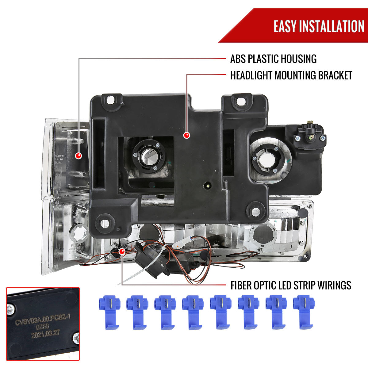 1994-1998 Chevrolet Silverado/Tahoe/Suburban/C10 Factory Style Headlights w/LED Strip and Bumper & Corner Lights (Matte Black Housing/Clear Lens)