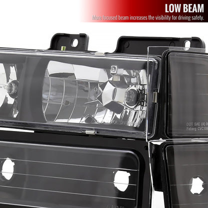 1994-1998 Chevrolet Silverado/Tahoe/Suburban/C10 Factory Style Headlights w/ Bumper & Corner Lights (Matte Black Housing/Clear Lens)