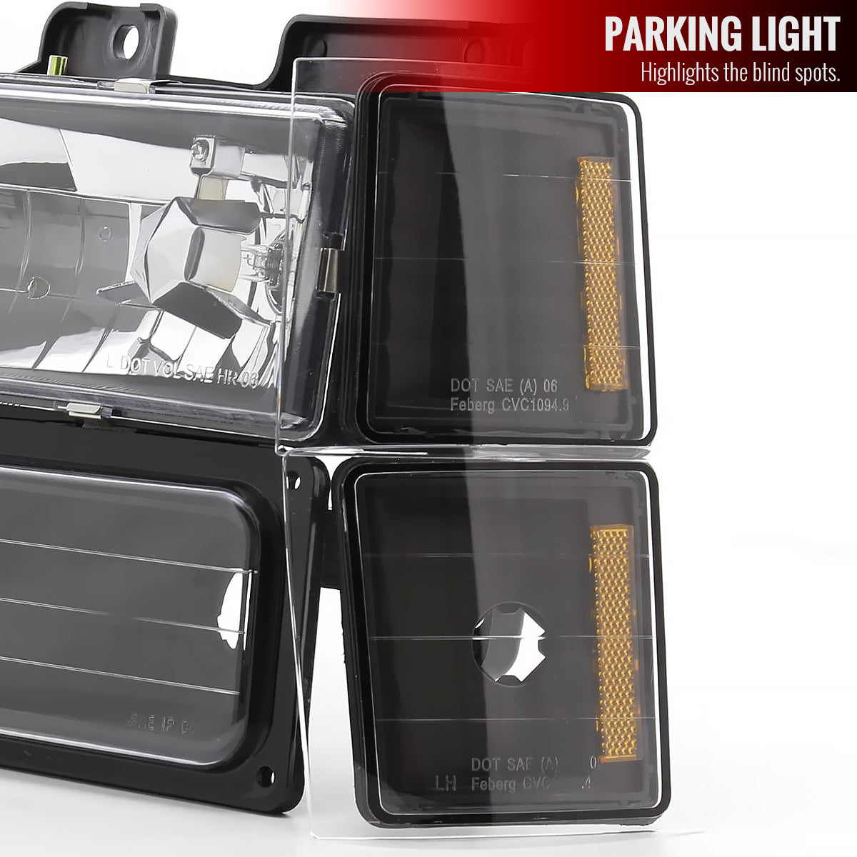 1994-1998 Chevrolet Silverado/Tahoe/Suburban/C10 Factory Style Headlights w/ Bumper & Corner Lights (Matte Black Housing/Clear Lens)