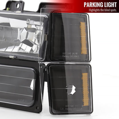 1994-1998 Chevrolet Silverado/Tahoe/Suburban/C10 Factory Style Headlights w/ Bumper & Corner Lights (Matte Black Housing/Clear Lens)