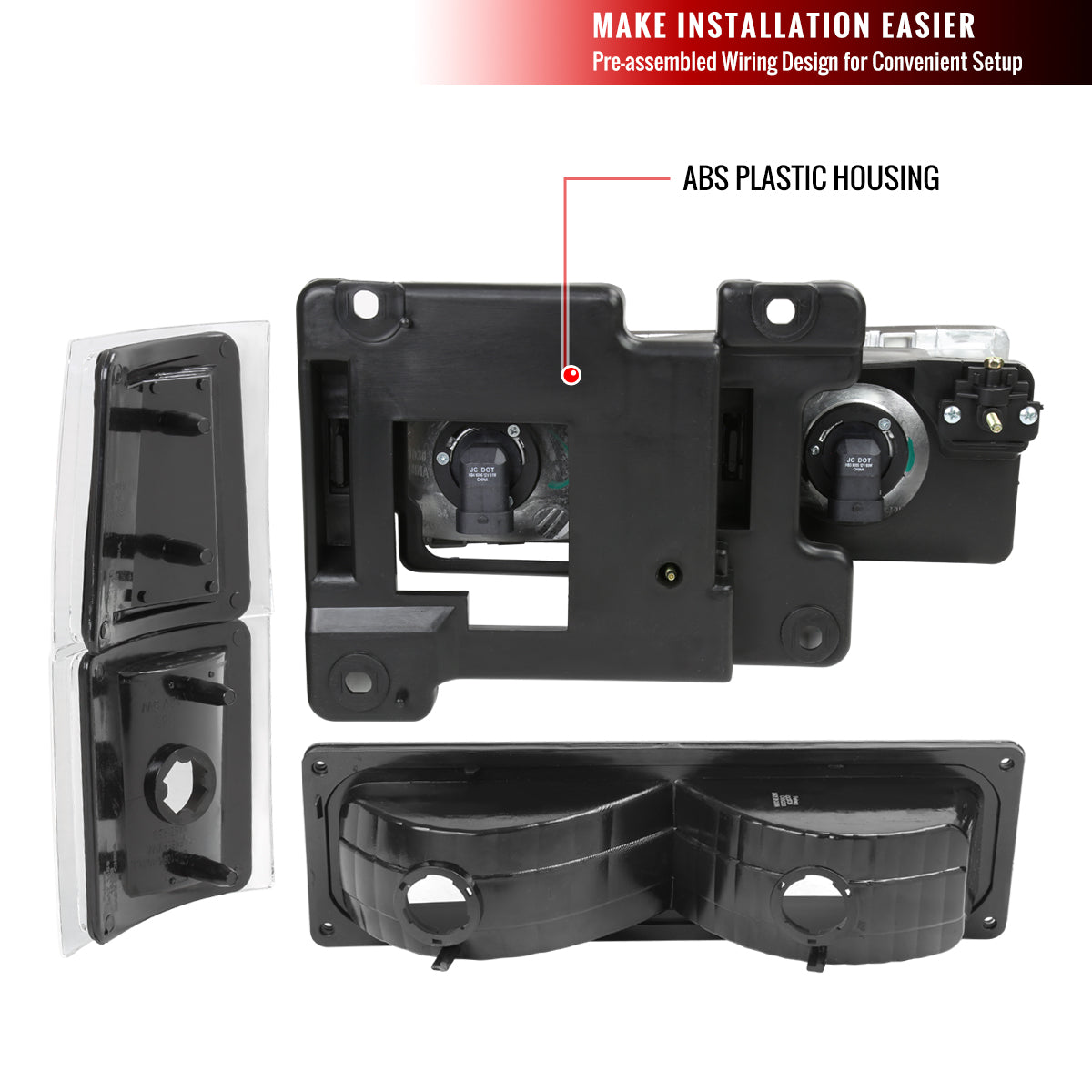 1994-1998 Chevrolet Silverado/Tahoe/Suburban/C10 Factory Style Headlights w/ Bumper & Corner Lights (Matte Black Housing/Clear Lens)