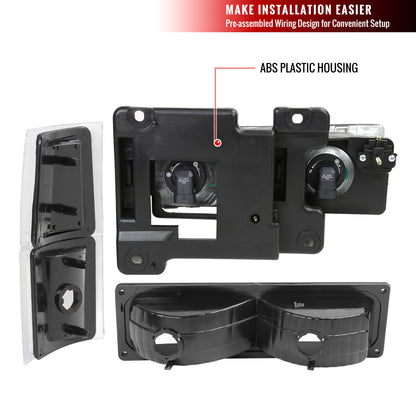 1994-1998 Chevrolet Silverado/Tahoe/Suburban/C10 Factory Style Headlights w/ Bumper & Corner Lights (Matte Black Housing/Clear Lens)