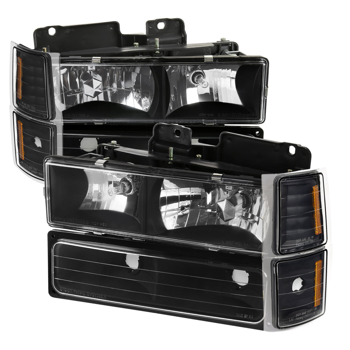 1994-1998 Chevrolet Silverado/Tahoe/Suburban/C10 Factory Style Headlights w/ Bumper & Corner Lights (Matte Black Housing/Clear Lens)