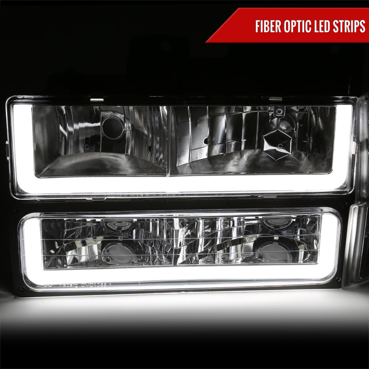 1994-1998 GMC C10/Sierra/Suburban/Yukon Factory Style Headlights w/LED Strip and Bumper & Corner Lights (Chrome Housing/ Clear Lens)