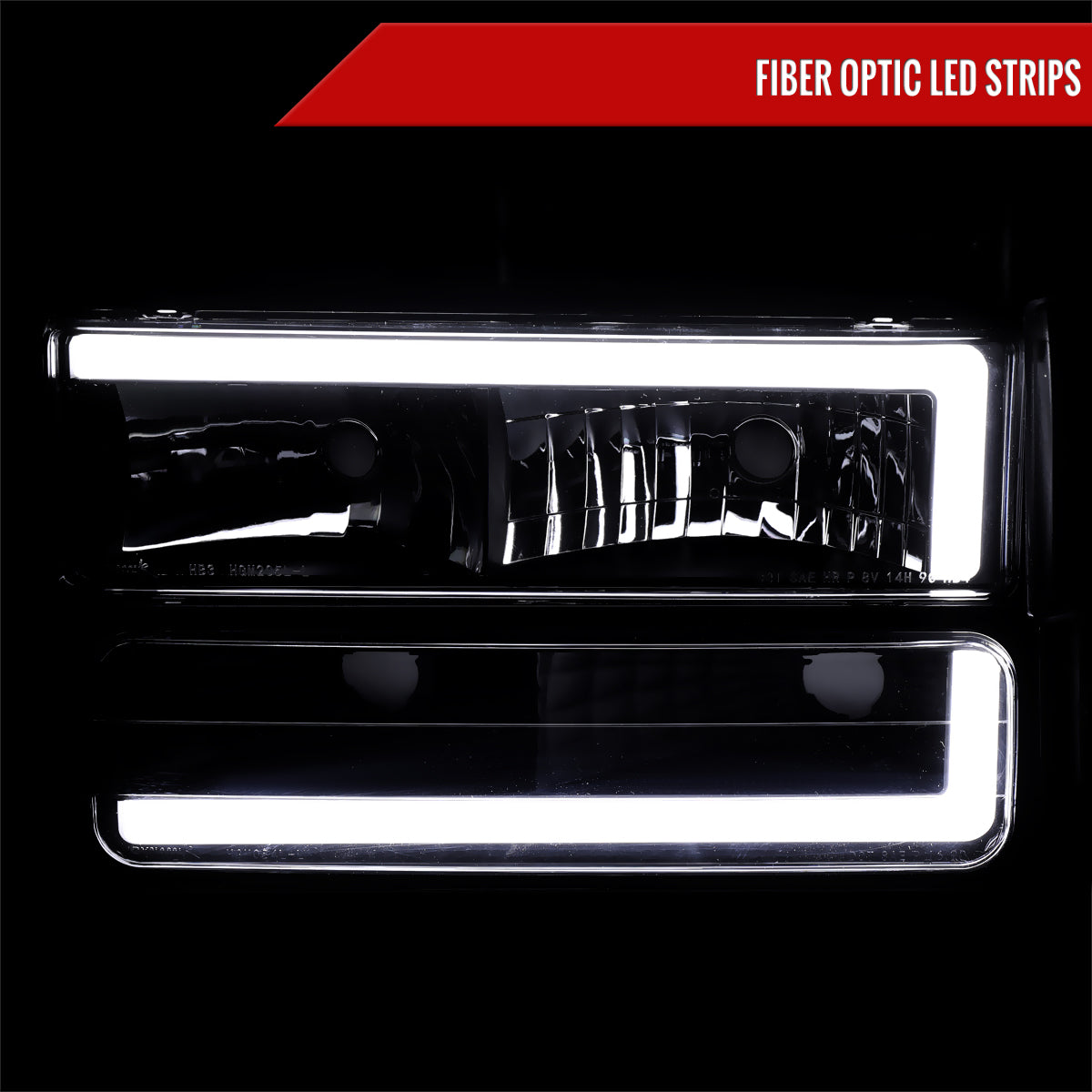 1994-1998 GMC C10 / C/K / Suburban / Sierra / Yukon  LED Bar Factory Style Headlights, Corner Lights, and Bumper Lights (Matte Black Housing/Clear Lens)
