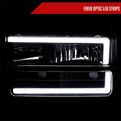 1994-1998 GMC C10 / C/K / Suburban / Sierra / Yukon  LED Bar Factory Style Headlights, Corner Lights, and Bumper Lights (Matte Black Housing/Clear Lens)