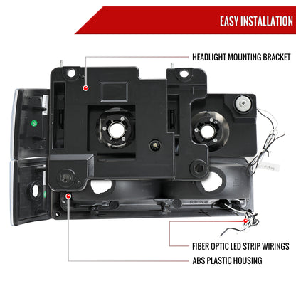 1994-1998 GMC C10 / C/K / Suburban / Sierra / Yukon  LED Bar Factory Style Headlights, Corner Lights, and Bumper Lights (Matte Black Housing/Clear Lens)