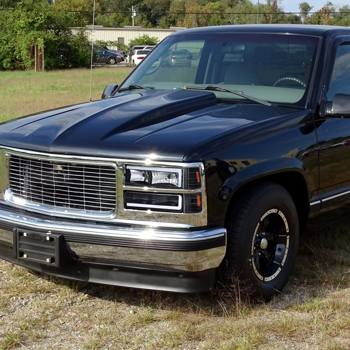1994-1998 GMC C10 / C/K / Suburban / Sierra / Yukon  LED Bar Factory Style Headlights, Corner Lights, and Bumper Lights (Matte Black Housing/Clear Lens)