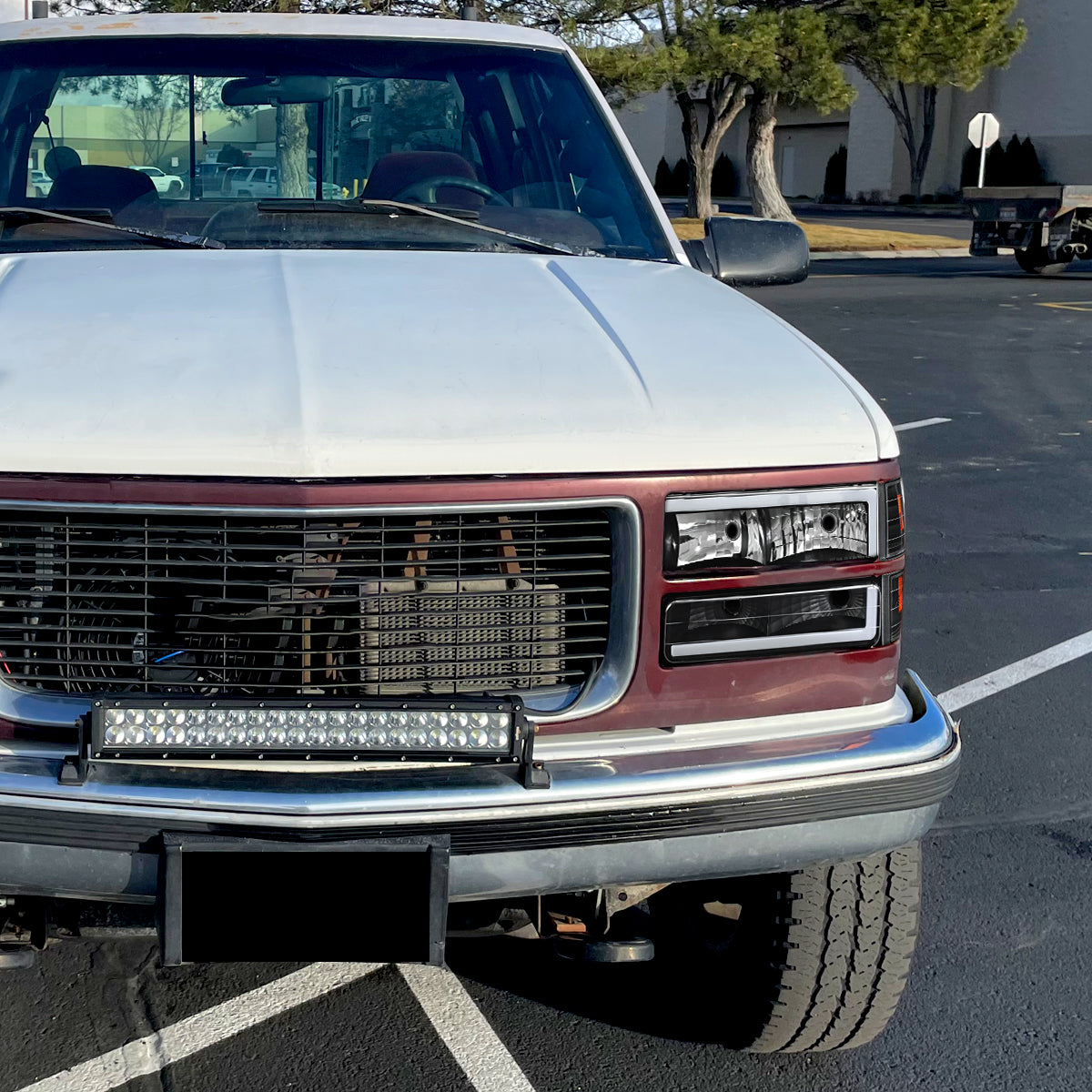 1994-1998 GMC C10 / C/K / Suburban / Sierra / Yukon  LED Bar Factory Style Headlights, Corner Lights, and Bumper Lights (Matte Black Housing/Clear Lens)