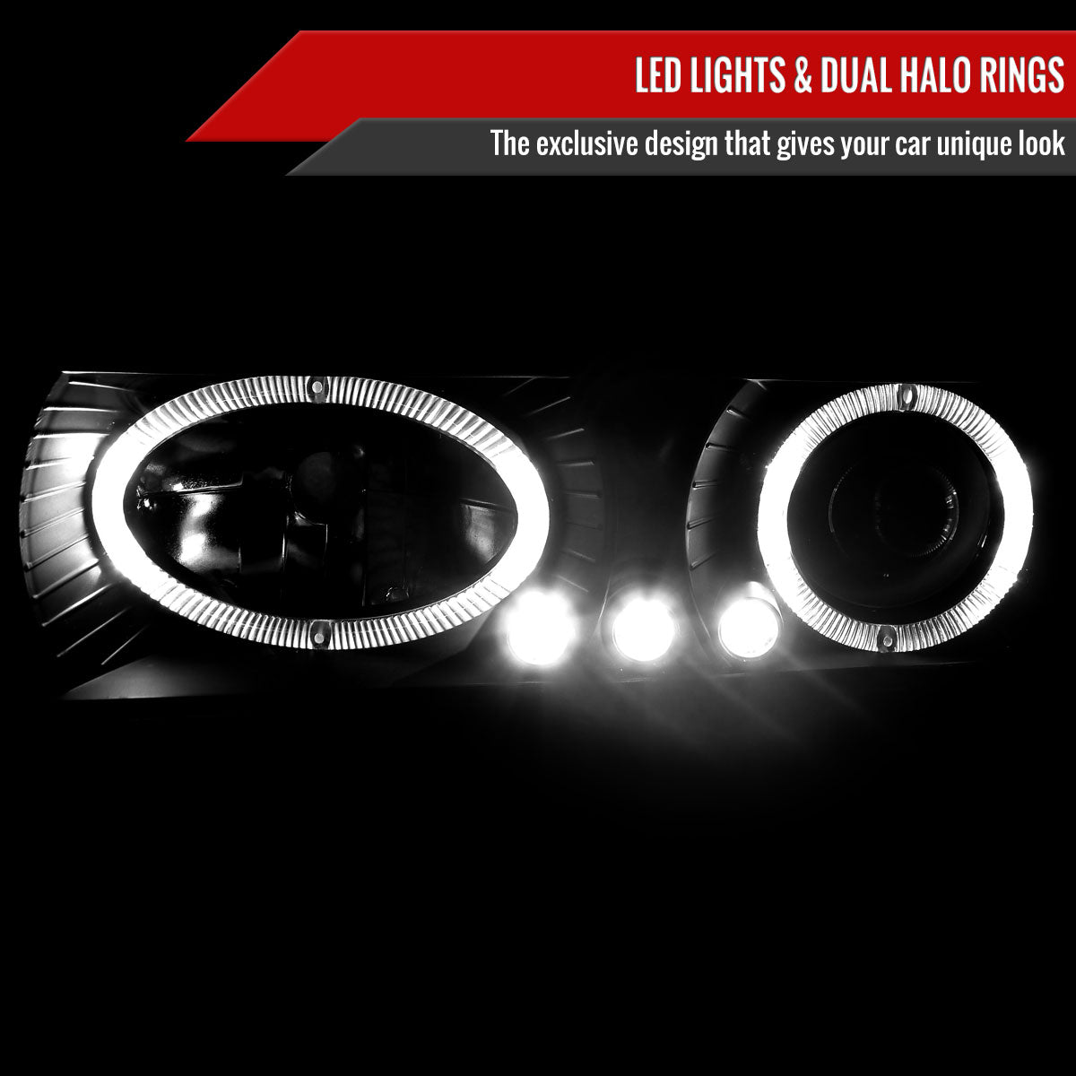 1994-1998 Chevrolet C/K 1500 2500/Tahoe Dual Halo Projector Headlights With Bumper and Corner Signal Lights (Matte Black Housing/Clear Lens)