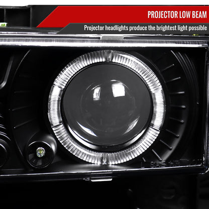1994-1998 Chevrolet C/K 1500 2500/Tahoe Dual Halo Projector Headlights With Bumper and Corner Signal Lights (Matte Black Housing/Clear Lens)