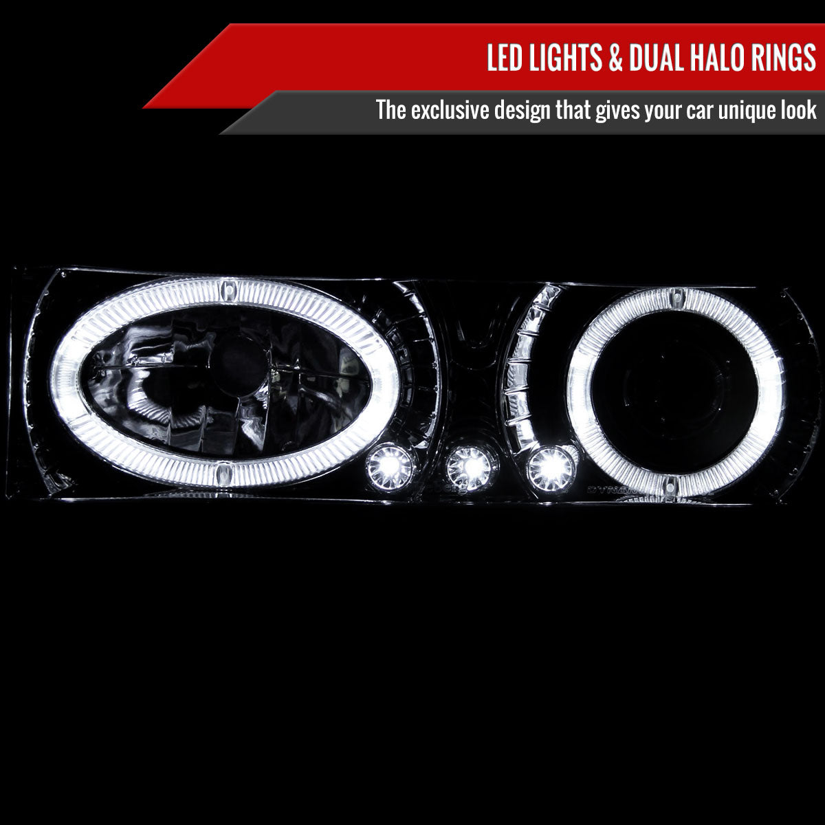 1994-1999 GMC C/K C10 Sierra Dual Halo Projector Headlights With Bumper and Corner Signal Lights (Chrome Housing/Clear Lens)