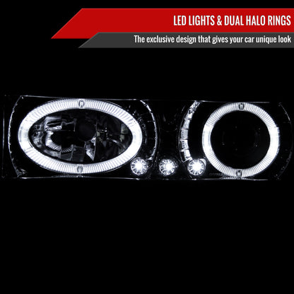 1994-1999 GMC C/K C10 Sierra Dual Halo Projector Headlights With Bumper and Corner Signal Lights (Chrome Housing/Clear Lens)