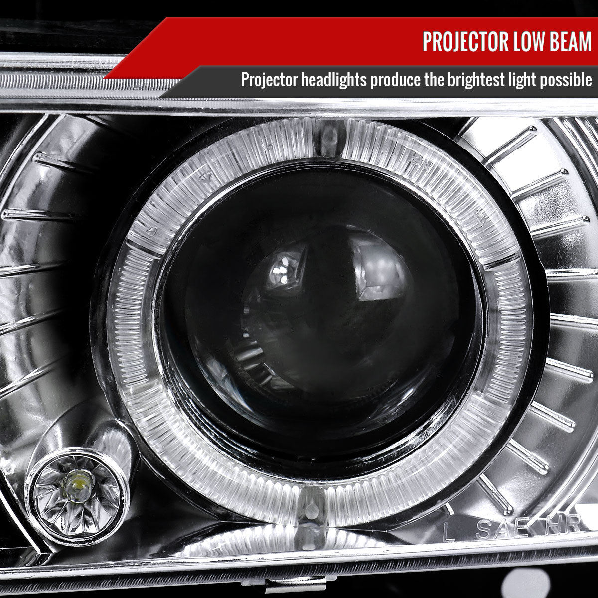 1994-1999 GMC C/K C10 Sierra Dual Halo Projector Headlights With Bumper and Corner Signal Lights (Chrome Housing/Clear Lens)