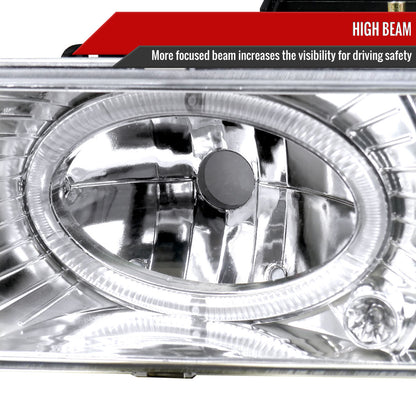 1994-1999 GMC C/K C10 Sierra Dual Halo Projector Headlights With Bumper and Corner Signal Lights (Chrome Housing/Clear Lens)