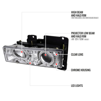 1994-1999 GMC C/K C10 Sierra Dual Halo Projector Headlights With Bumper and Corner Signal Lights (Chrome Housing/Clear Lens)