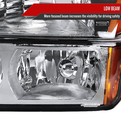 2002-2006 Chevrolet Avalanche 1500/2500 Factory Style Headlights w/ Bumper Signal Lights (Chrome Housing/Clear Lens)