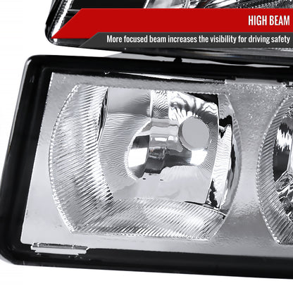 2002-2006 Chevrolet Avalanche 1500/2500 Factory Style Headlights w/ Bumper Signal Lights (Chrome Housing/Clear Lens)
