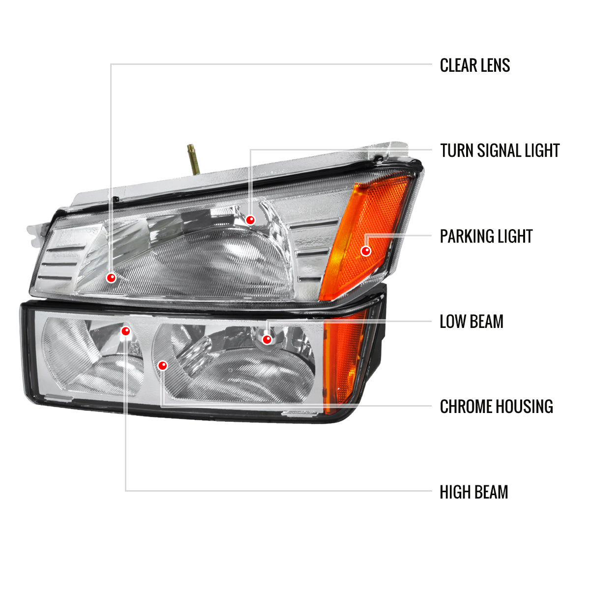 2002-2006 Chevrolet Avalanche 1500/2500 Factory Style Headlights w/ Bumper Signal Lights (Chrome Housing/Clear Lens)