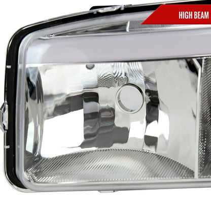 1999-2006 GMC Sierra Denali/2007 Sierra Classic Denali/2000-2006 Yukon/XL Denali Factory Style Headlights with LED Sequential Turn Signal Bumper Lights (Chrome Housing/Clear Lens)