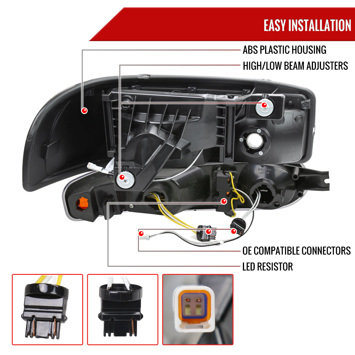 1999-2006 GMC Sierra Denali/2007 Sierra Classic Denali/2000-2006 Yukon/XL Denali Factory Style Headlights with LED Sequential Turn Signal Bumper Lights (Matte Black Housing/Clear Lens)
