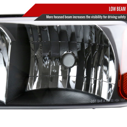 1999-2006 GMC Sierra 1500/2500/3500 Denali/2000-2006 Yukon/Yukon XL Denali Factory Style Headlights and Bumper Lights (Matte Black Housing/Clear Lens)