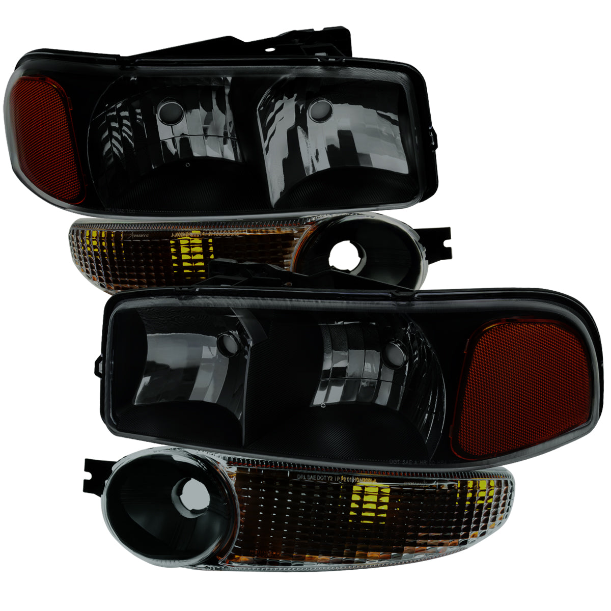 1999-2006 GMC Sierra 1500/2500/3500 Denali/2000-2006 Yukon/Yukon XL Denali Factory Style Headlights and Bumper Lights (Matte Black Housing/Smoked Lens)