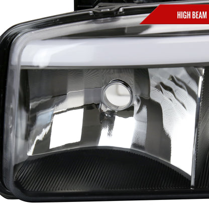 1999-2006 GMC Sierra/2007 Sierra Classic/2000-2006 Yukon/XL Factory Style Headlights and Sequential Turn Signal Bumper Lights (Matte Black Housing/Clear Lens)