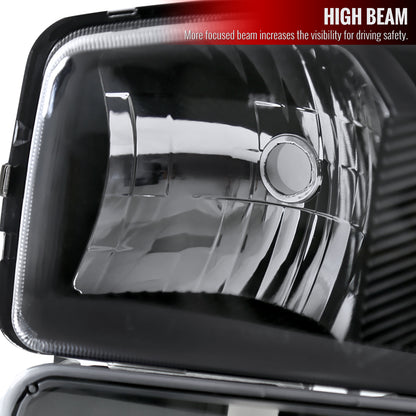 1999-2007 GMC Sierra/Yukon/Yukon XL Factory Style Crystal Headlights w/ Amber Reflector & Bumper Lights (Matte Black Housing/Clear Lens)