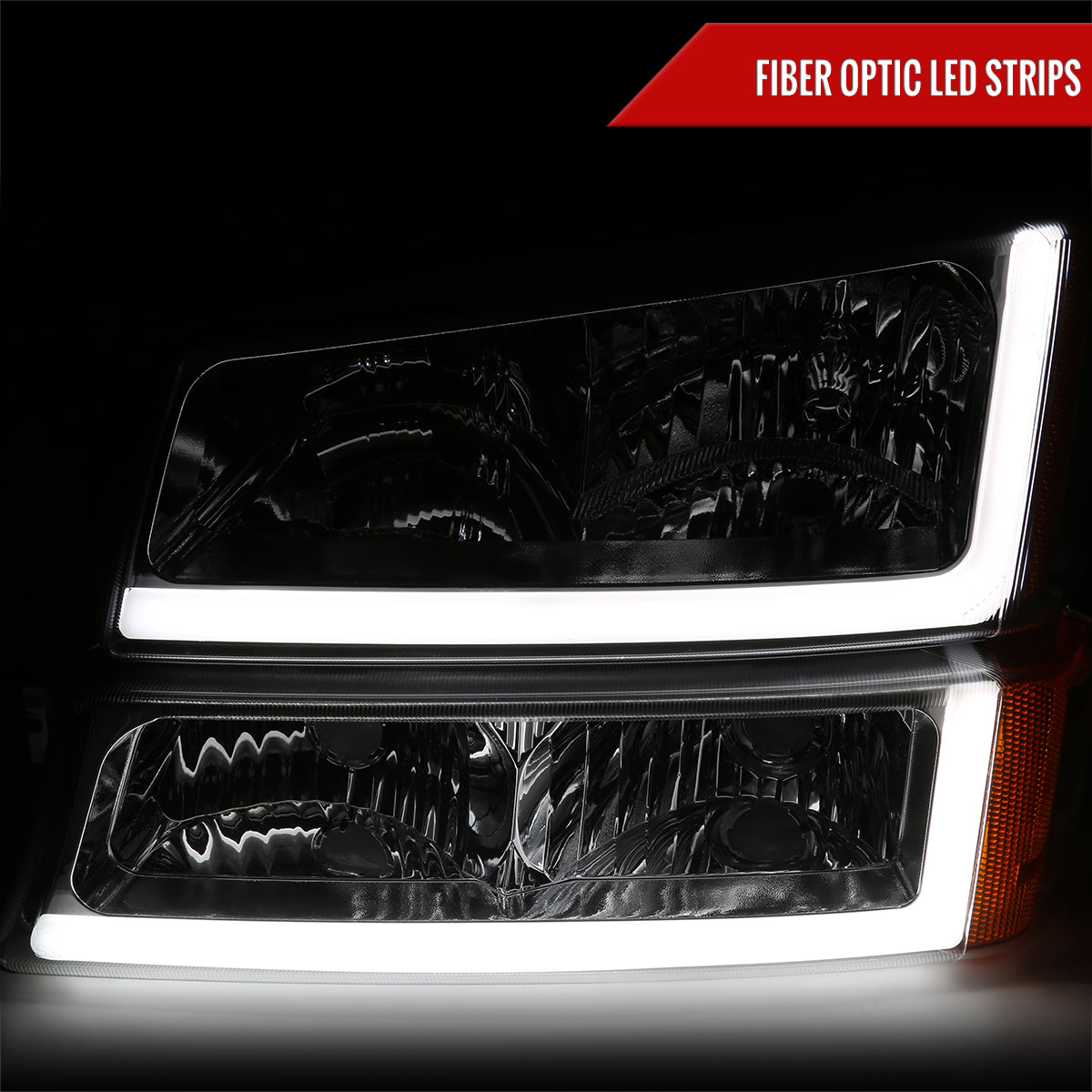 2003-2007 Chevrolet Silverado /2002-2006 Chevrolet Avalanche LED Bar Factory Style Headlights (Chrome Housing/Clear lens)