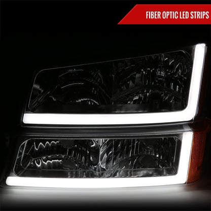 2003-2007 Chevrolet Silverado /2002-2006 Chevrolet Avalanche LED Bar Factory Style Headlights (Chrome Housing/Clear lens)